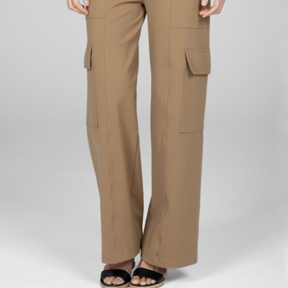 Beige High Waisted Cargo Pocket Wide Leg Pants - Picture 2 of 5